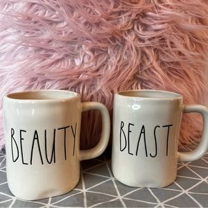 NWOT Rae Dunn Magenta Beauty & Beast Ceramic Mug Set